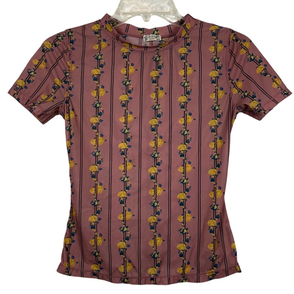 FREE PEOPLE Intimately Free People Base Layer Rose Yellow Floral Semi Sheer, XS